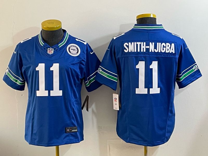 Women Seattle Seahawks #11 Smith-Njigba Blue 3th generations Throwback 2026 Nike Limited NFL Jersey style 04